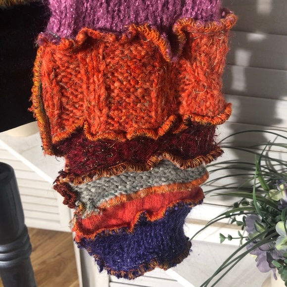 Handcrafted Patch Knitted Sweater Upcycled Fairy Elf Pointy Hood Multicolor sz M - Picture 14 of 14